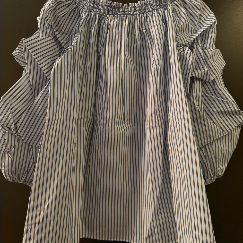 NWT Max Studio Striped Ruffle Tiered Sleeves Top - Picture 2 of 9